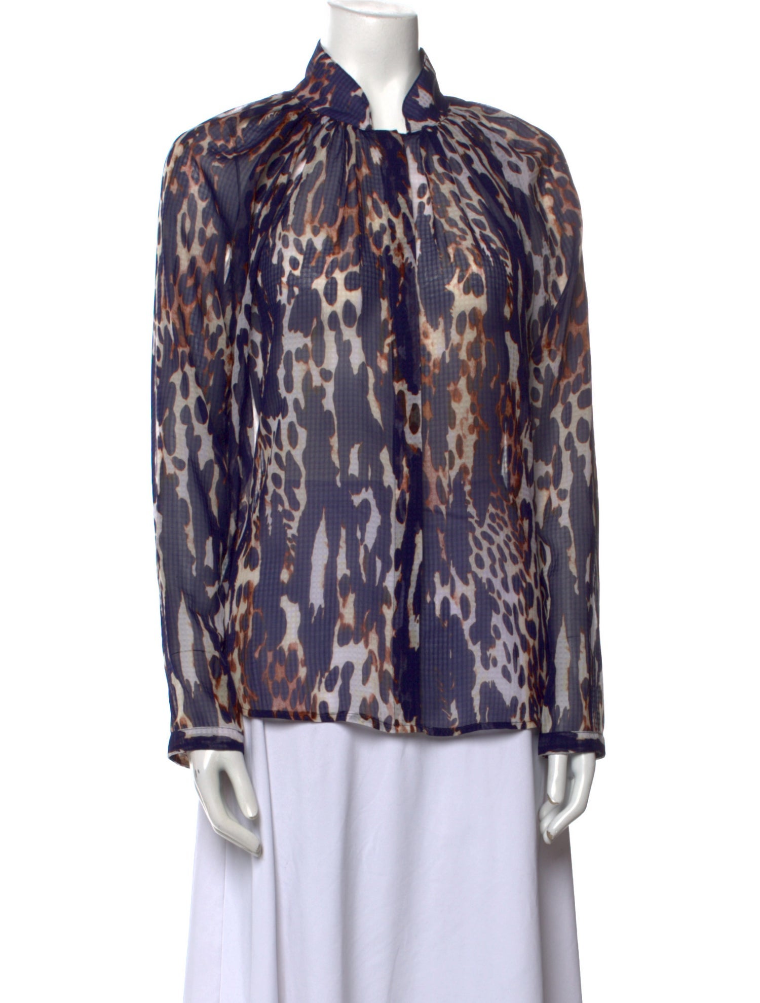 Smythe Animal Print Mock Neck Blouse