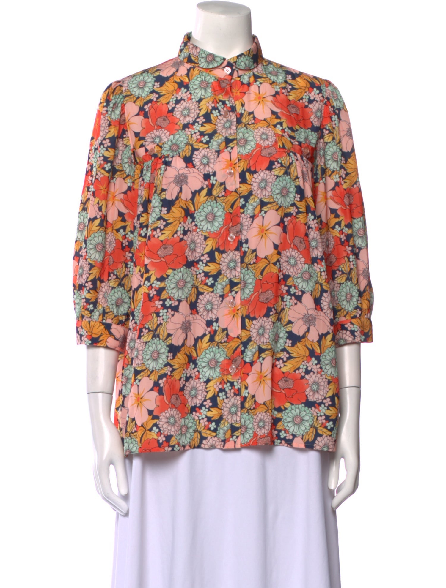 Smythe Floral Print Mock Neck Blouse