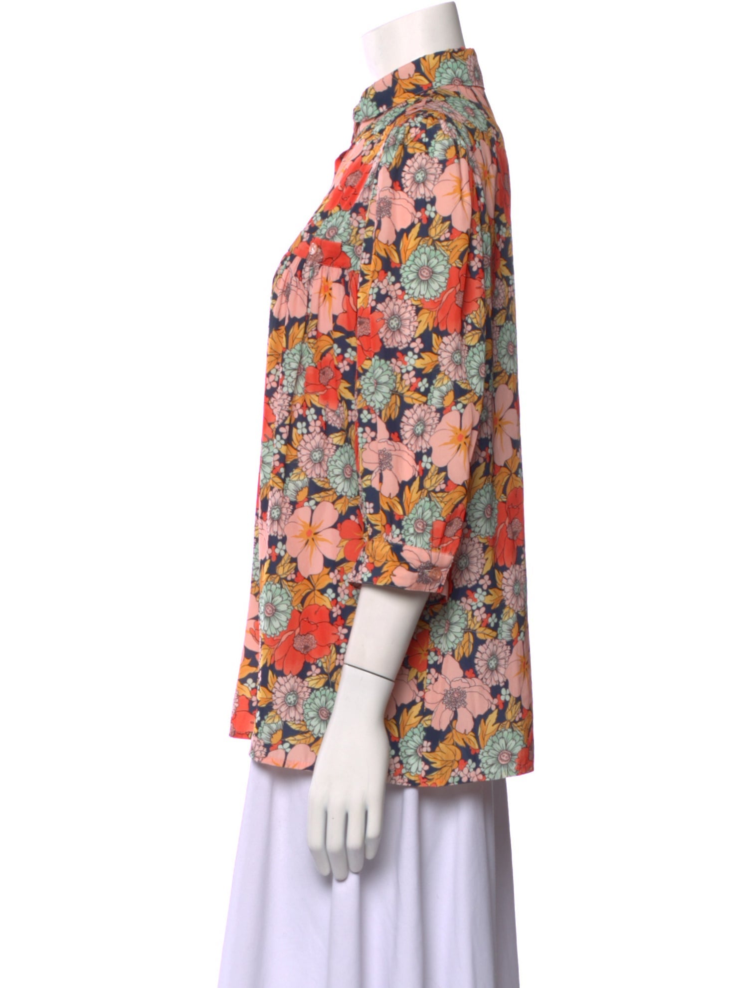 Smythe Floral Print Mock Neck Blouse