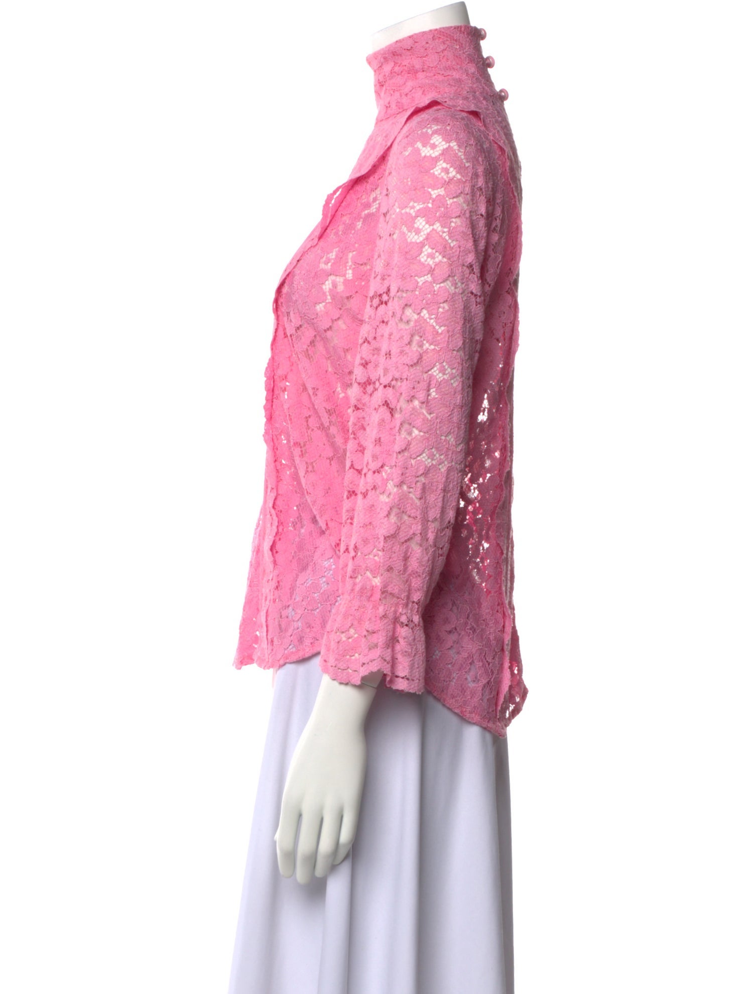 Smythe Lace Pattern Mock Neck Blouse