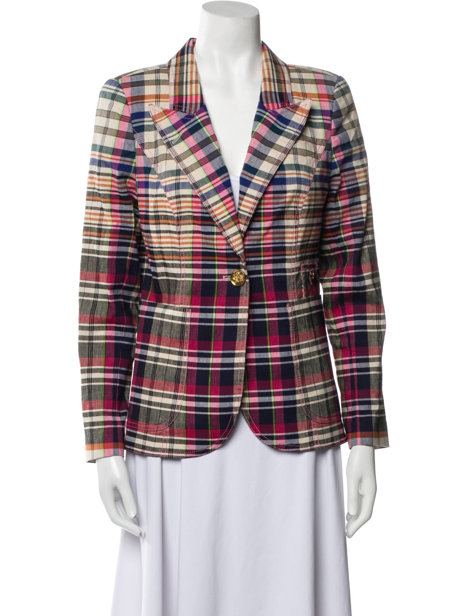 Smythe Linen Plaid Print Blazer