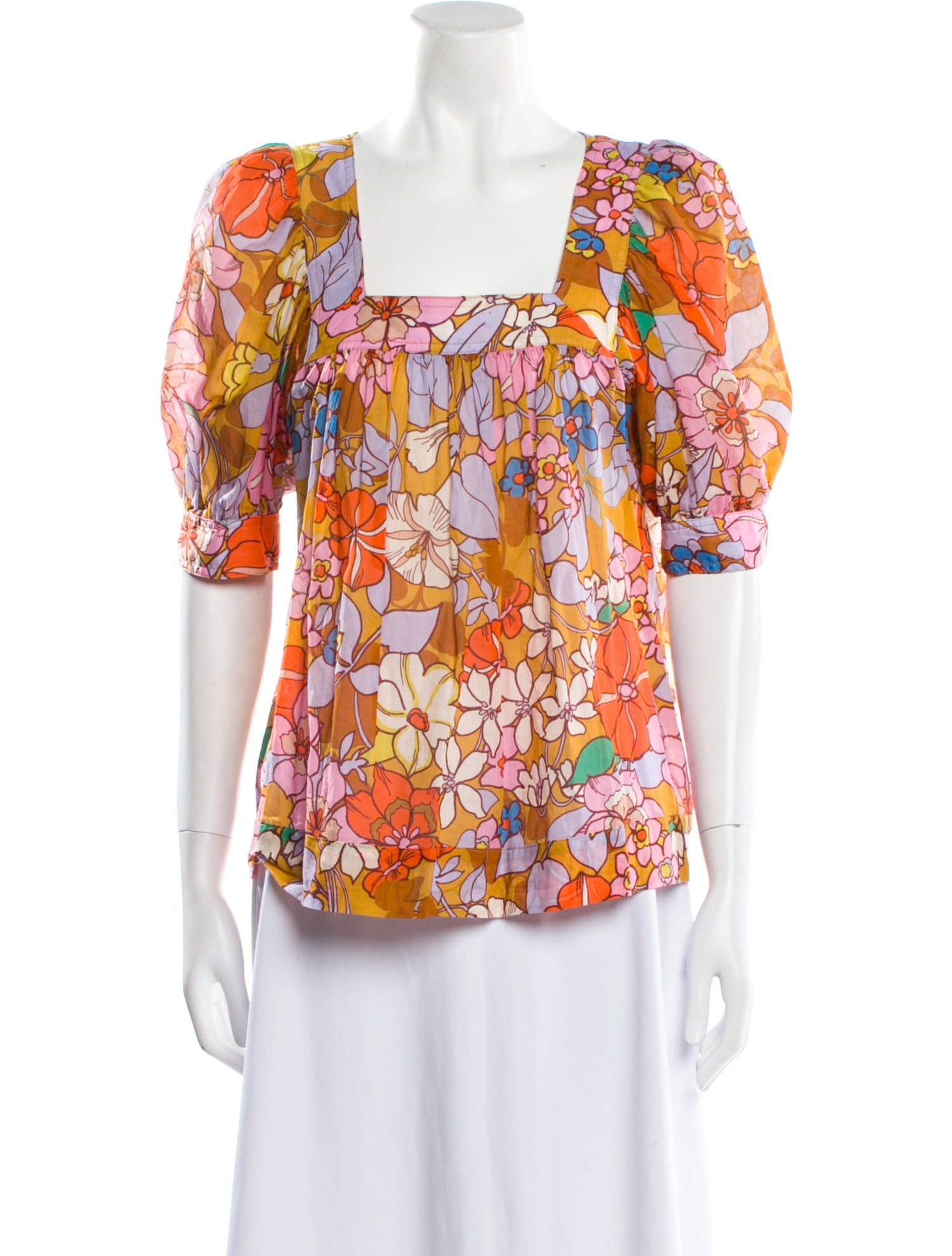 Smythe Floral Print Square Neckline Blouse
