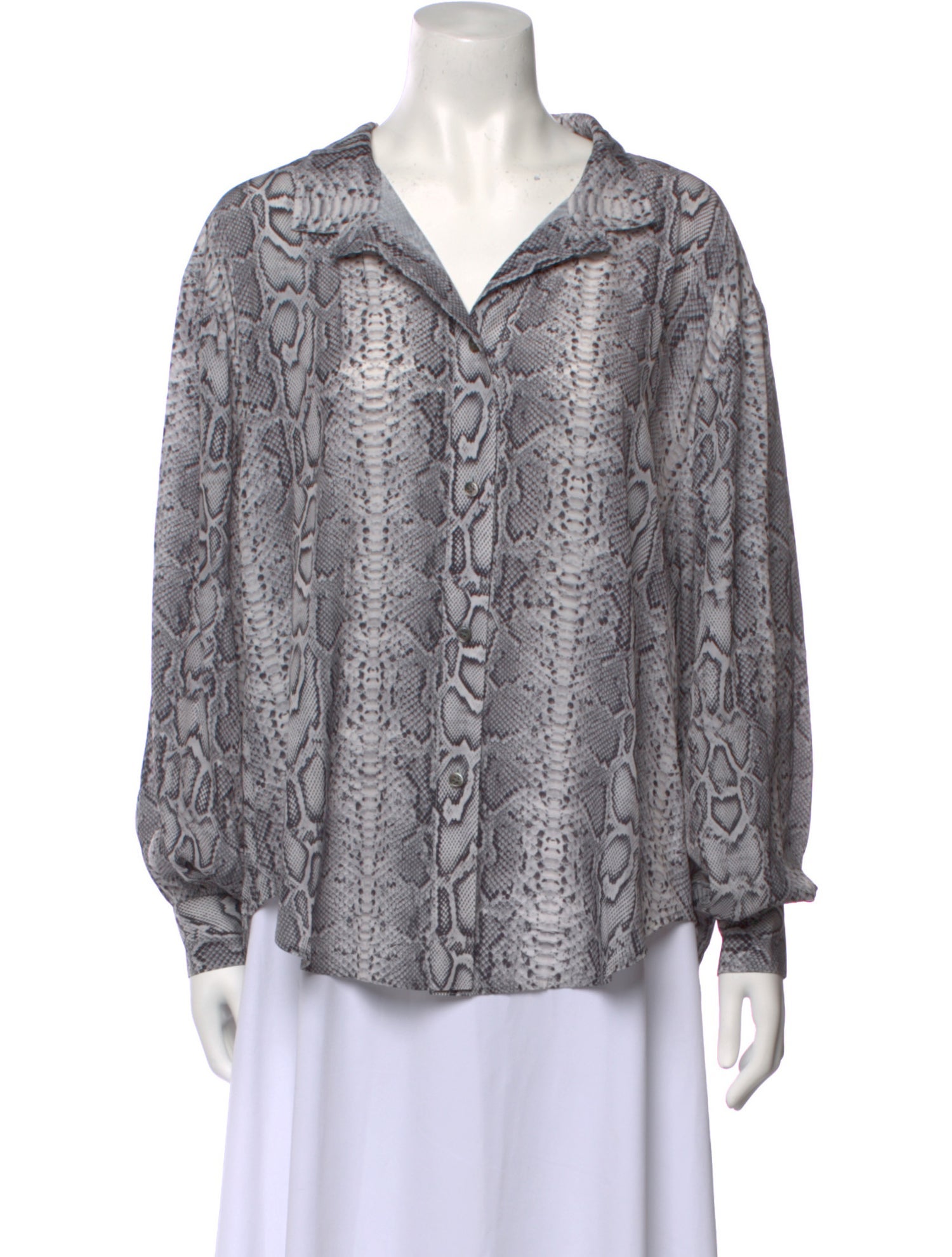 Smythe Animal Print V-Neck Button-Up Top