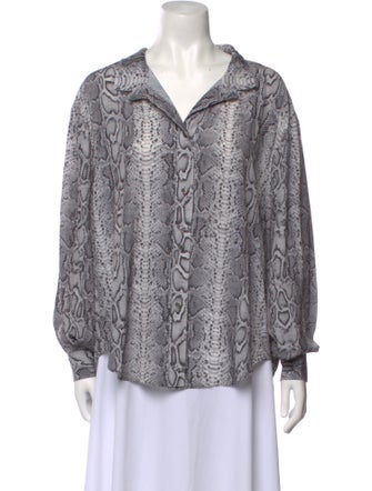 Smythe Animal Print V-Neck Button-Up Top