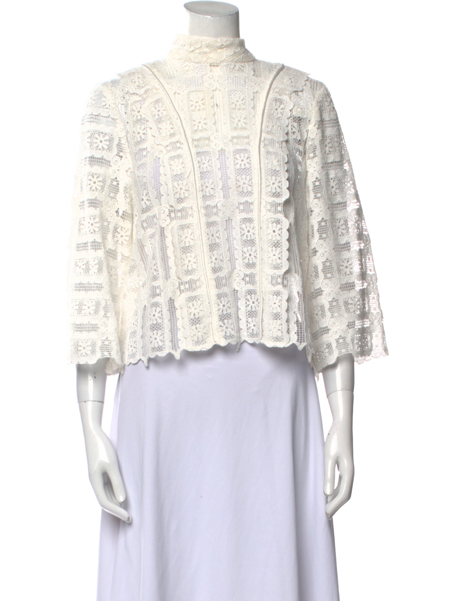 Smythe Lace Pattern Mock Neck Crop Top