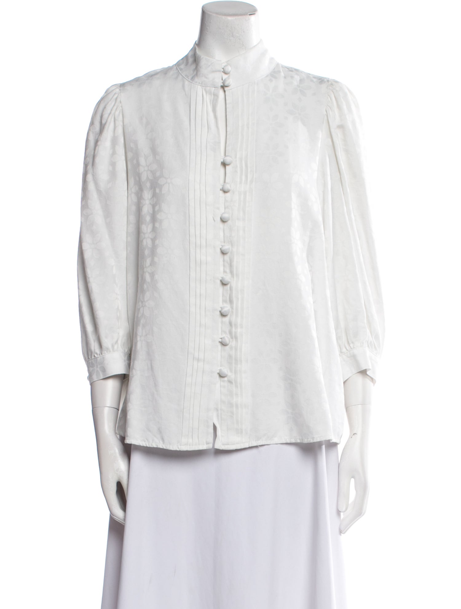 Smythe Mock Neck Three-Quarter Sleeve Button-Up Top