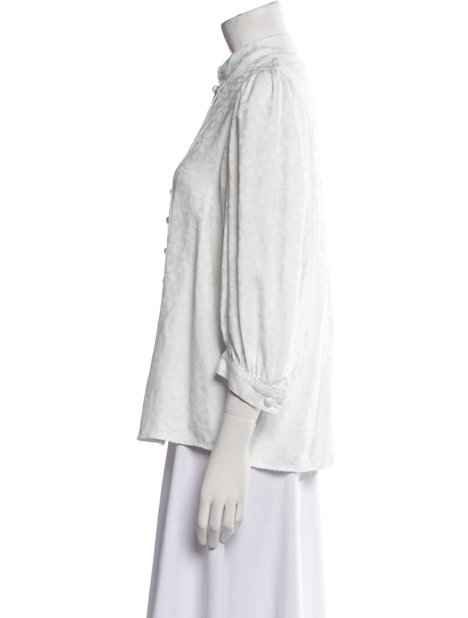 Smythe Mock Neck Three-Quarter Sleeve Button-Up Top