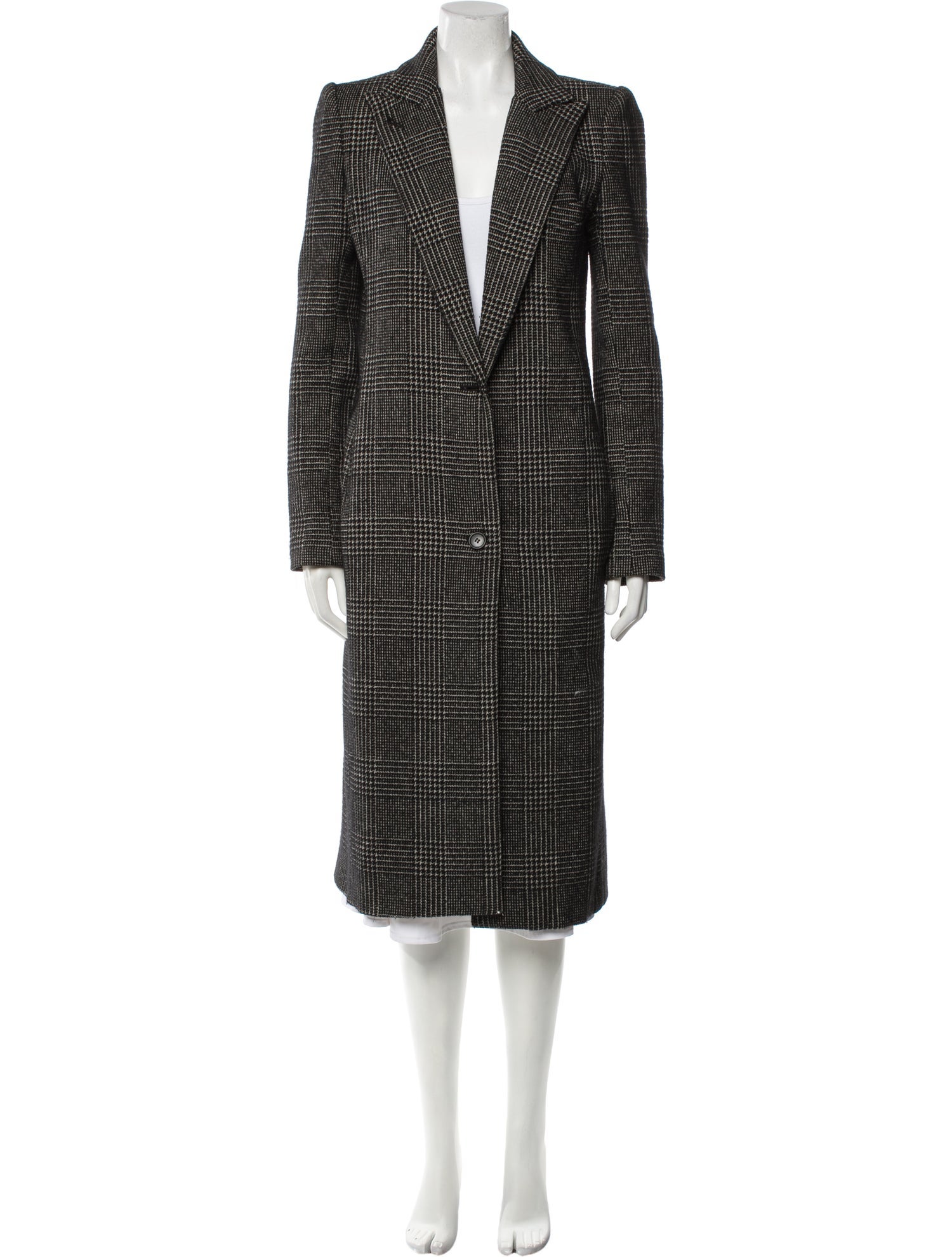 Smythe Wool Plaid Print Faux Fur Coat