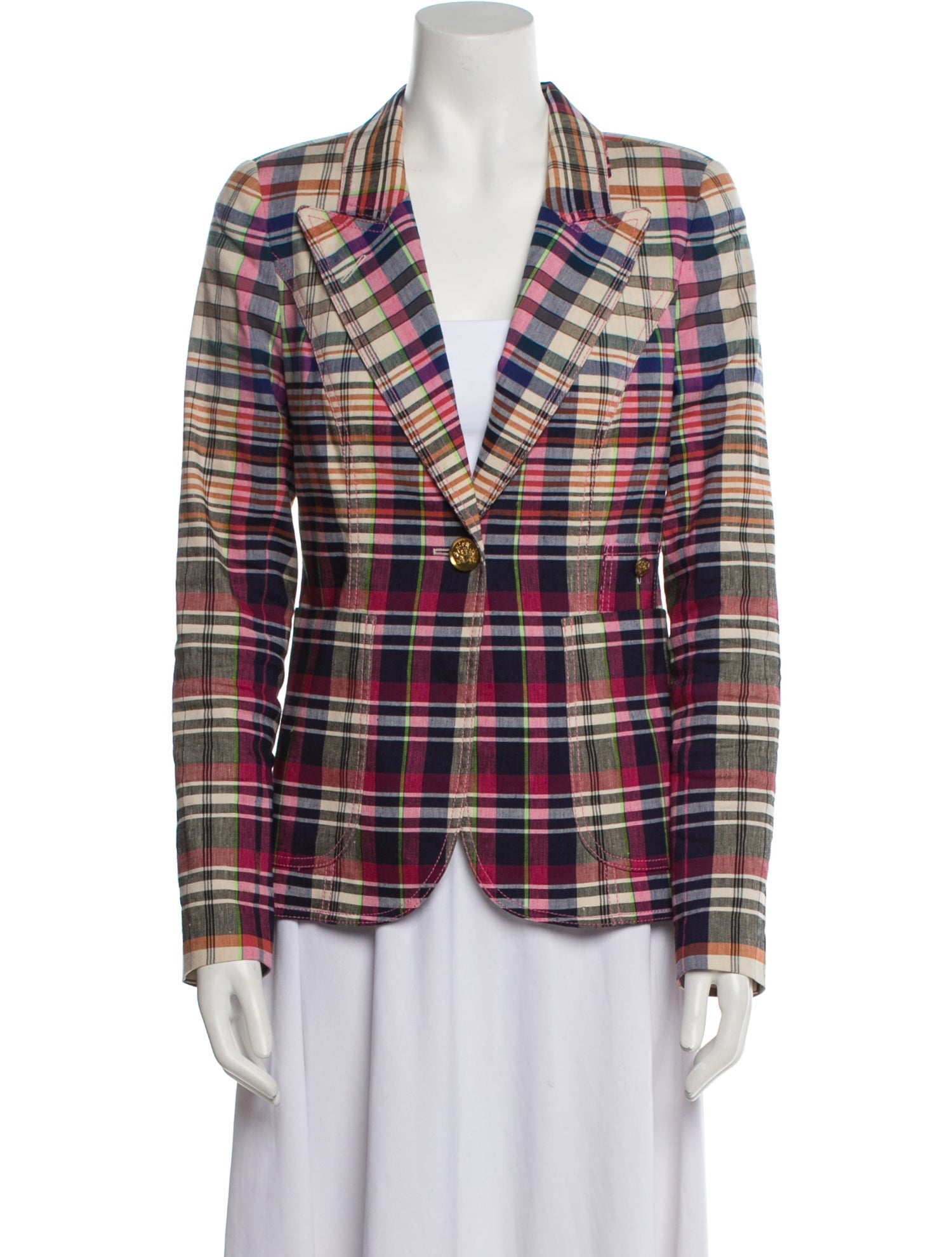Smythe Linen Plaid Print Blazer