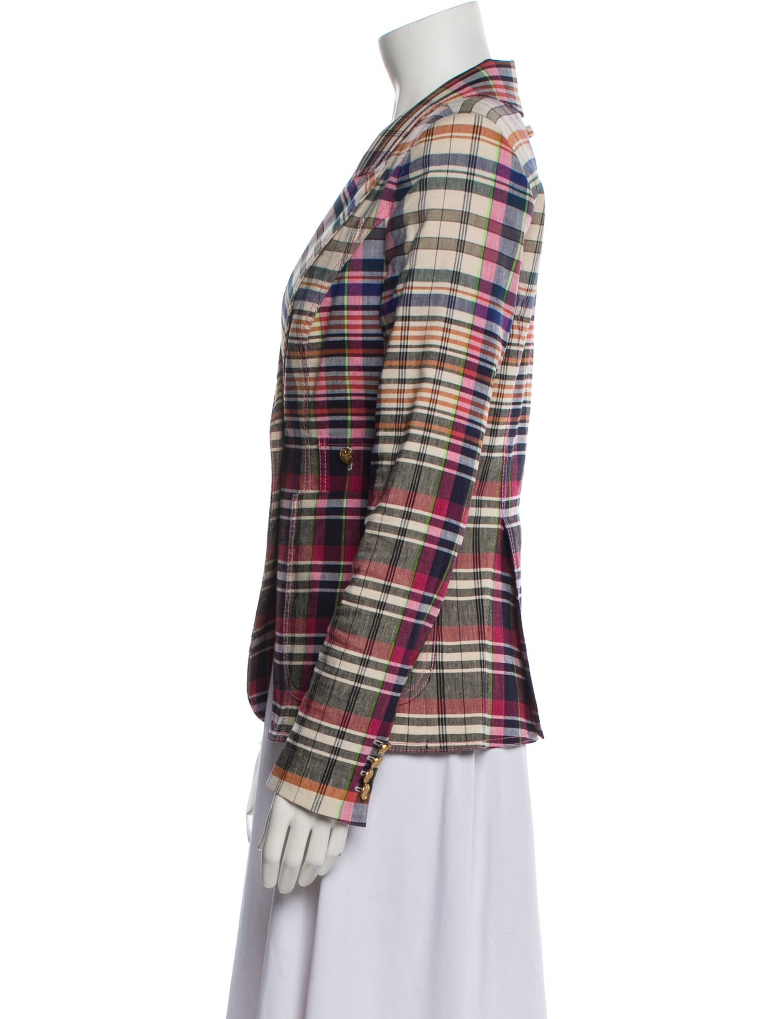 Smythe Linen Plaid Print Blazer