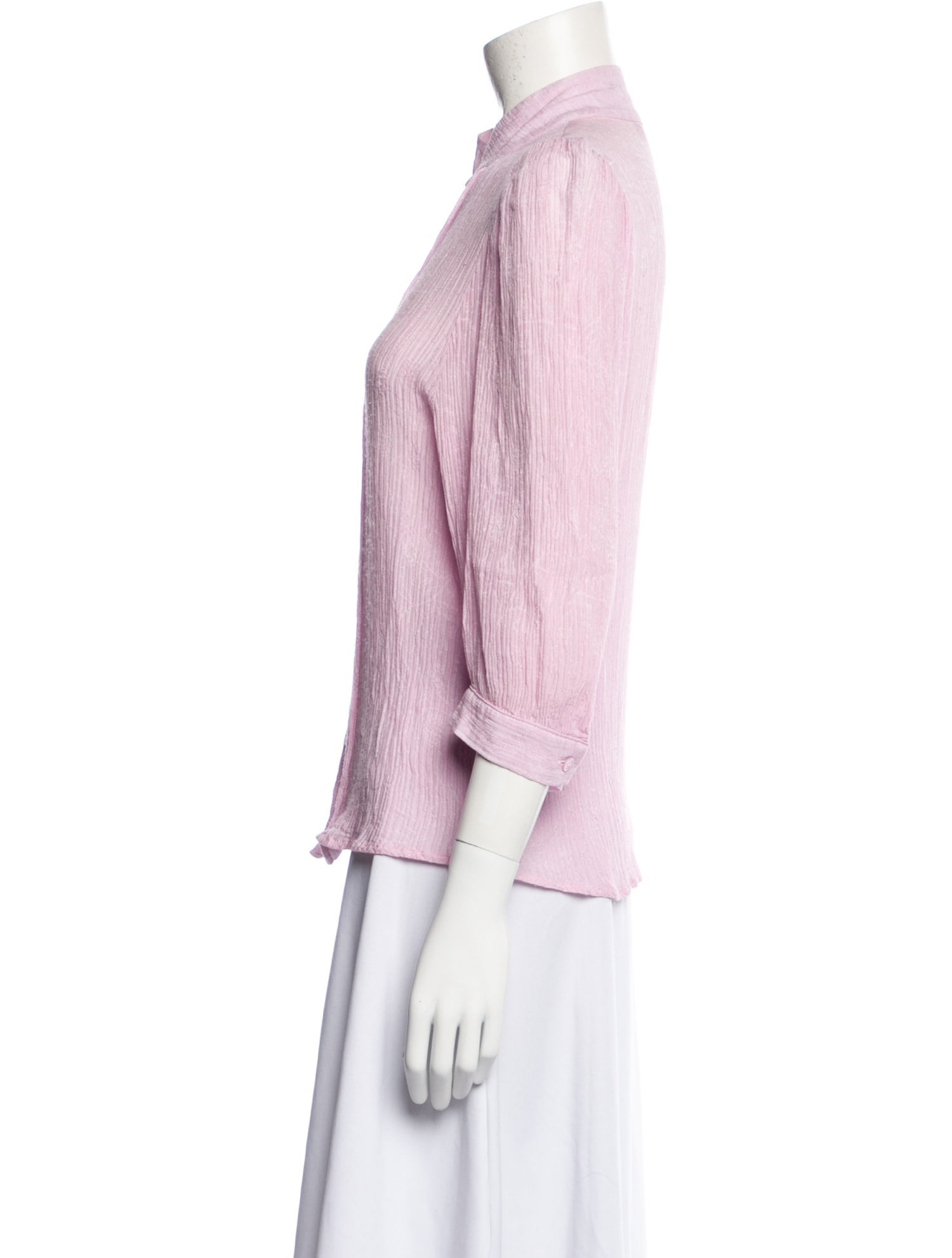 Smythe Striped Three-Quarter Sleeve Button-Up Top