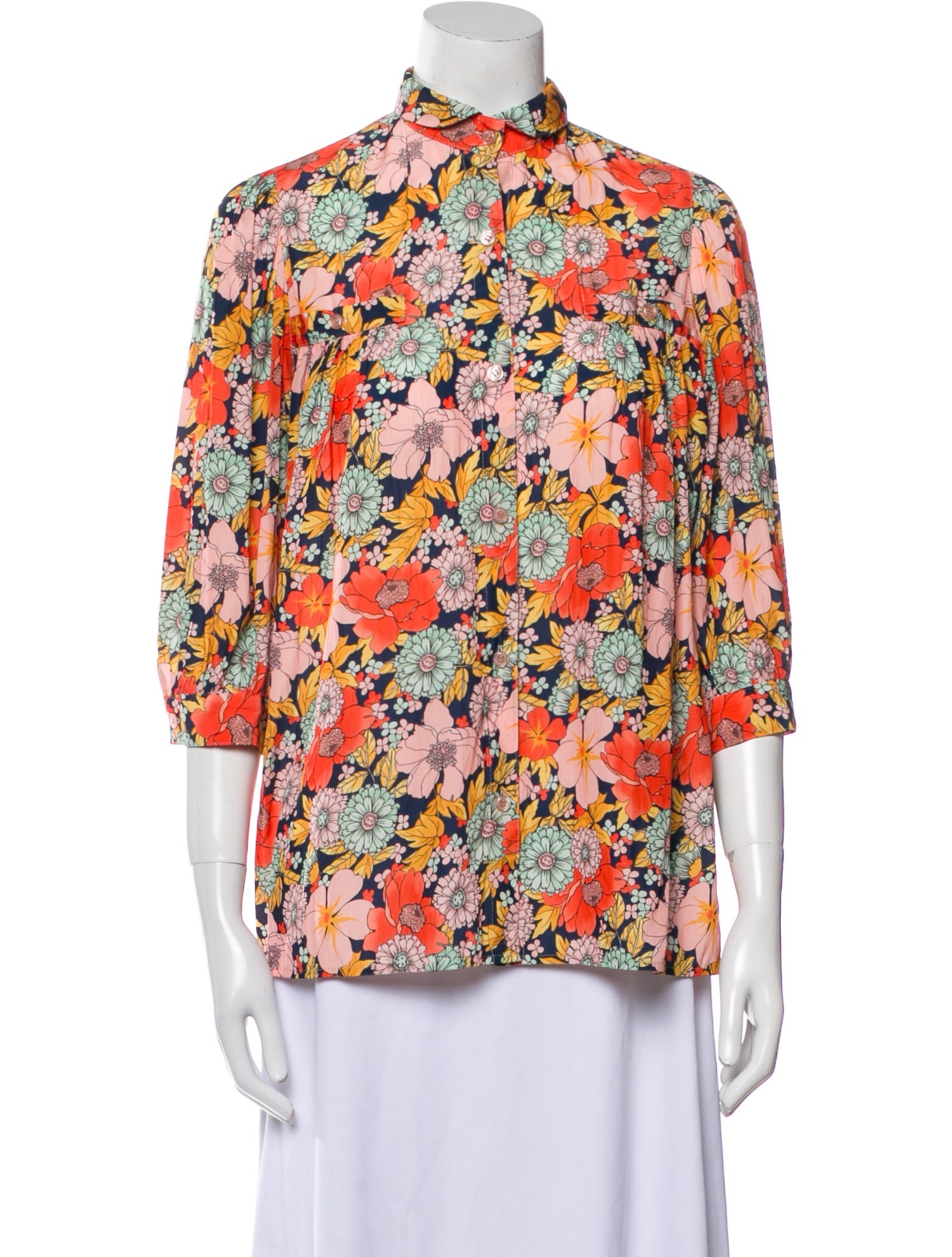 Smythe Floral Print Mock Neck Blouse