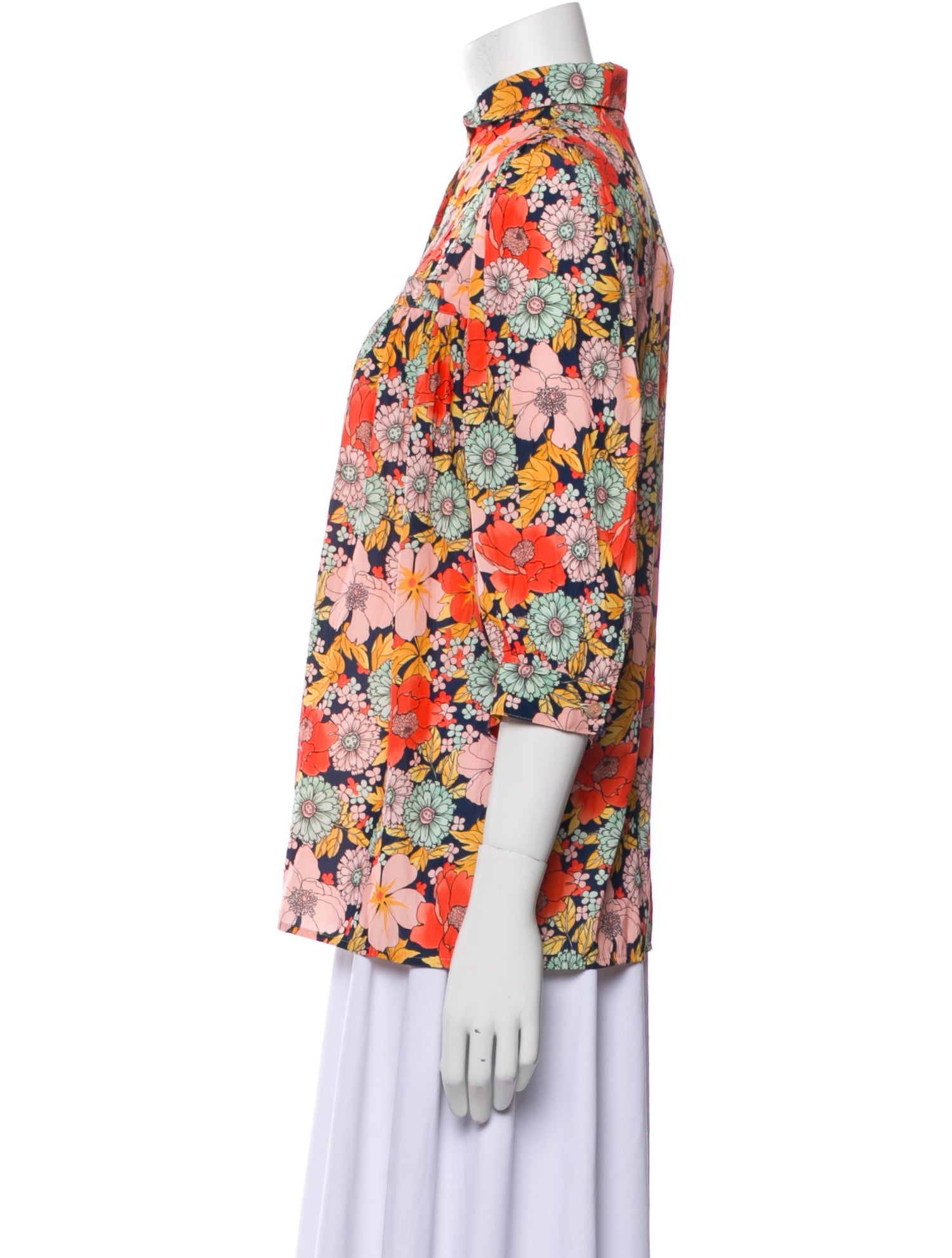 Smythe Floral Print Mock Neck Blouse