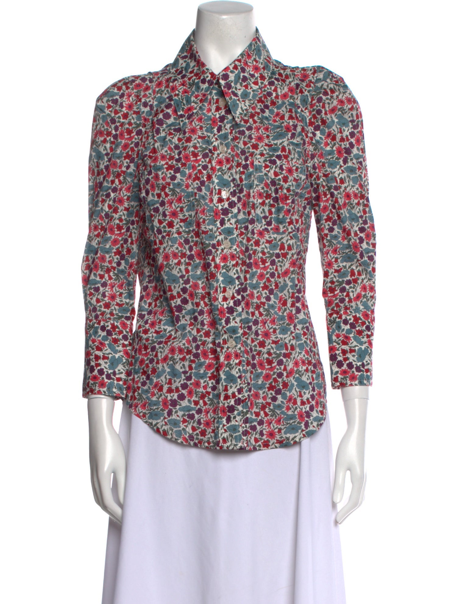 Smythe Floral Print Three-Quarter Sleeve Button-Up Top w/ Tags