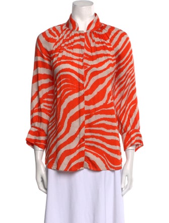 Smythe Animal Print Mock Neck Button-Up Top