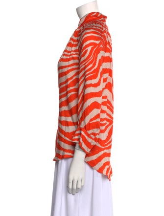 Smythe Animal Print Mock Neck Button-Up Top