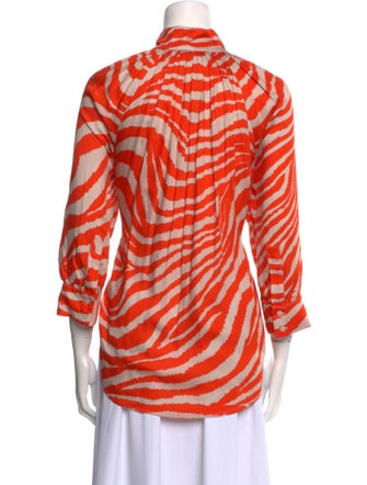 Smythe Animal Print Mock Neck Button-Up Top