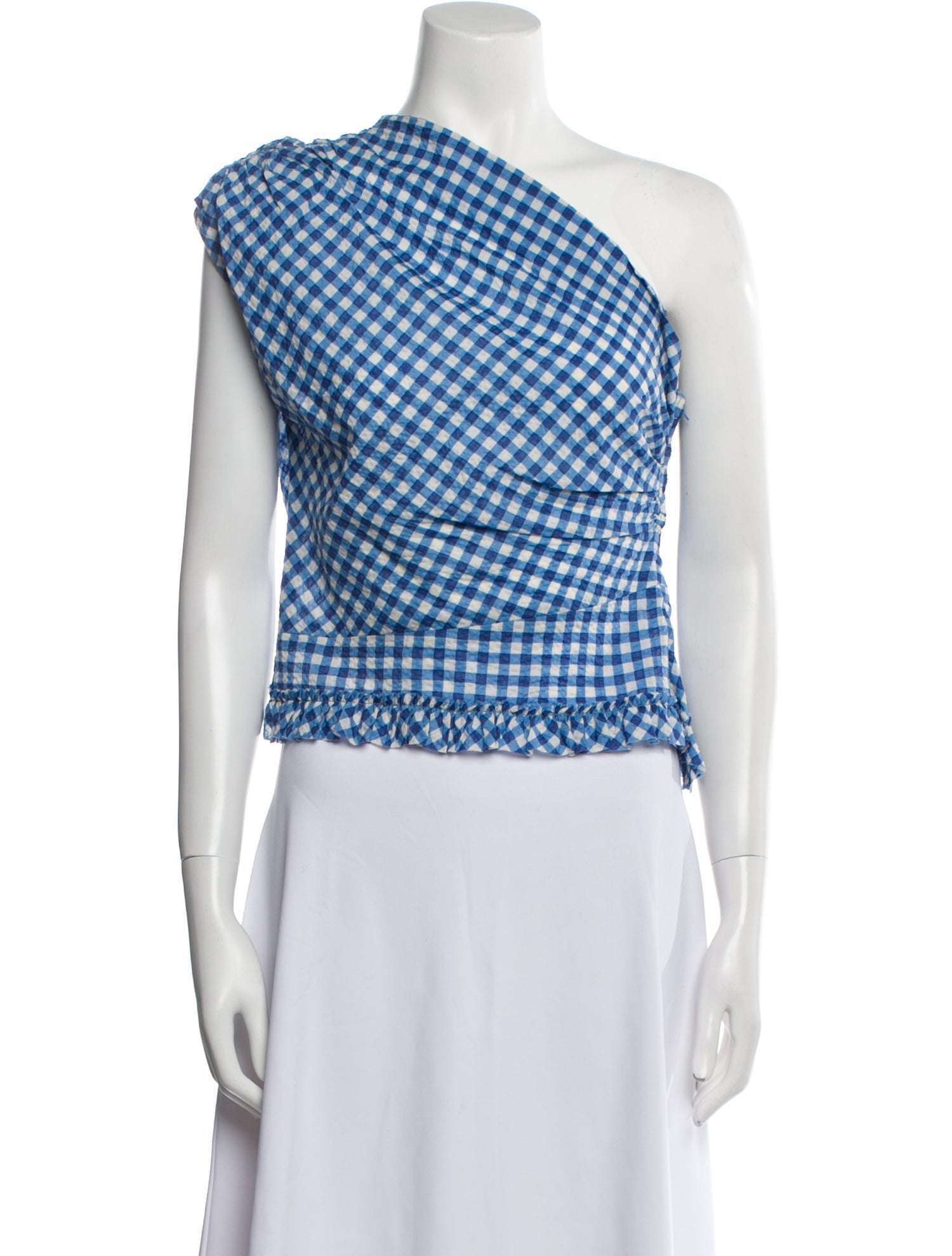 Smythe Plaid Print One-Shoulder Crop Top