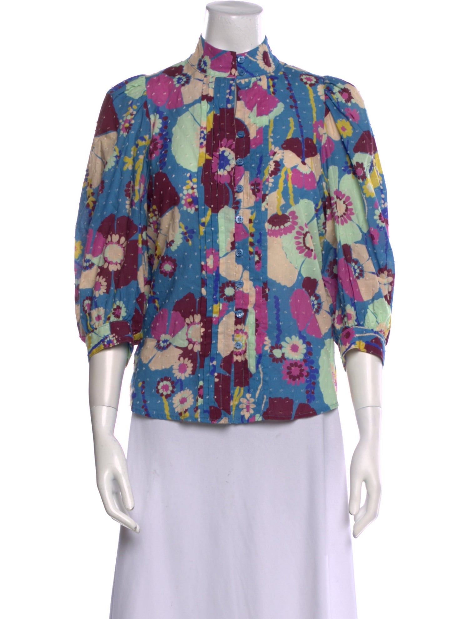 Smythe Floral Print Mock Neck Blouse