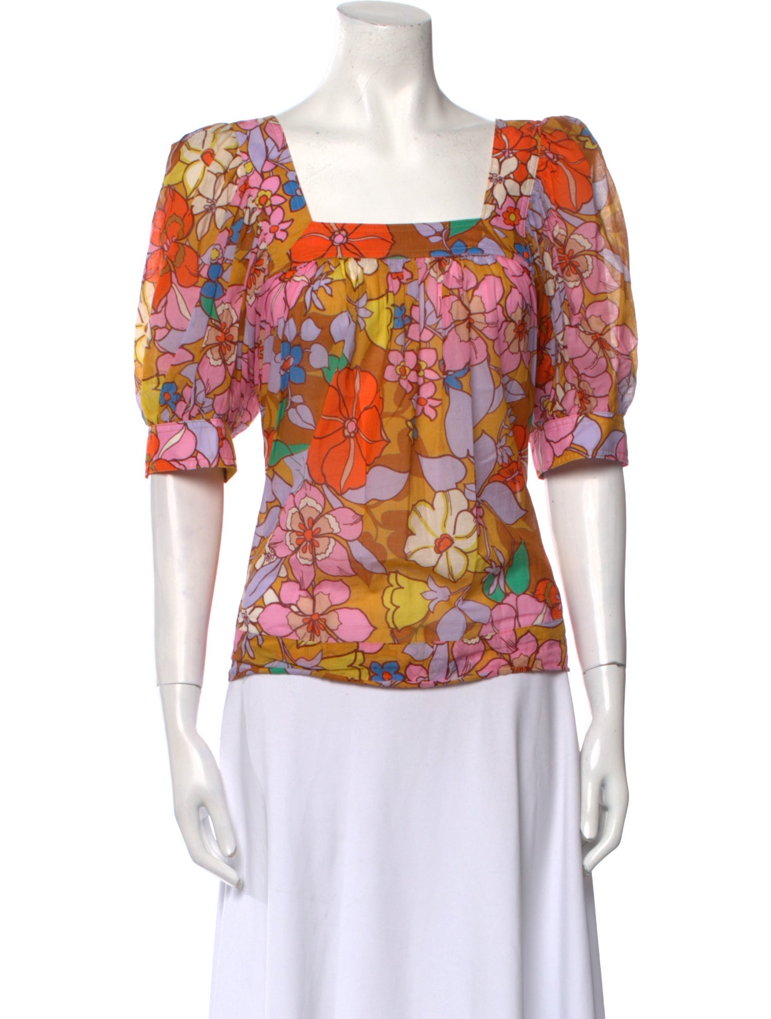 Smythe Floral Print Square Neckline Blouse