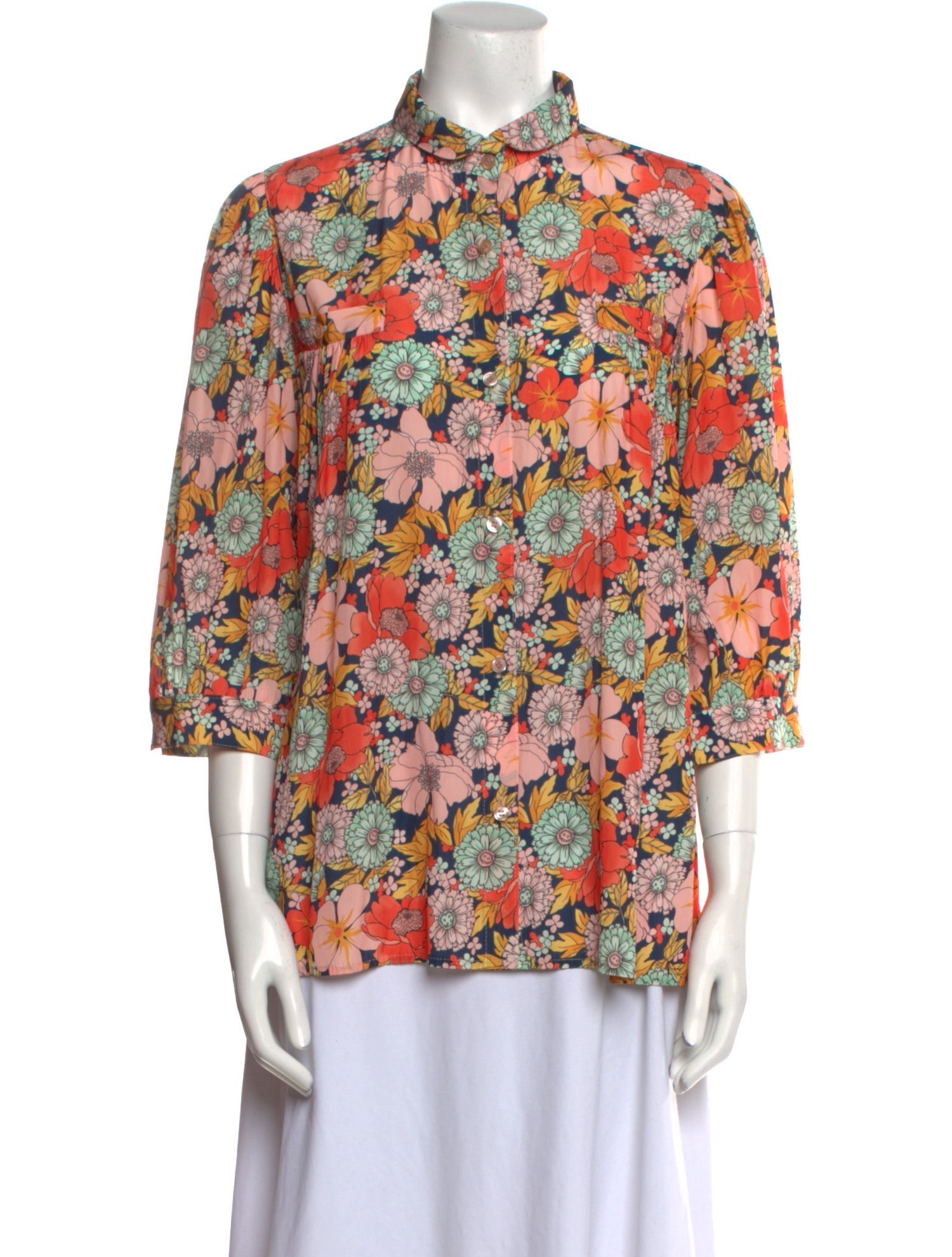Smythe Floral Print Three-Quarter Sleeve Blouse