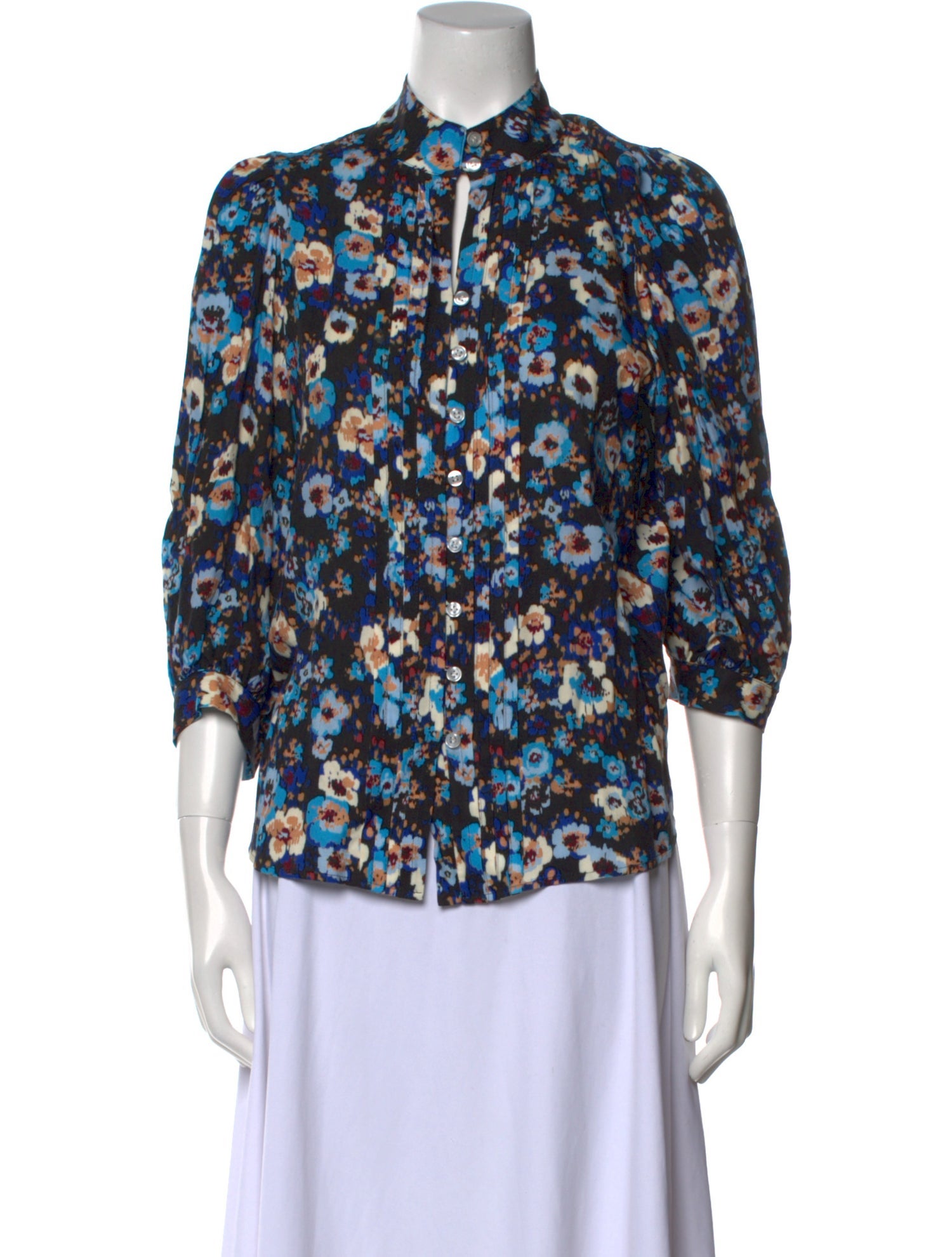 Smythe Floral Print Mock Neck Blouse