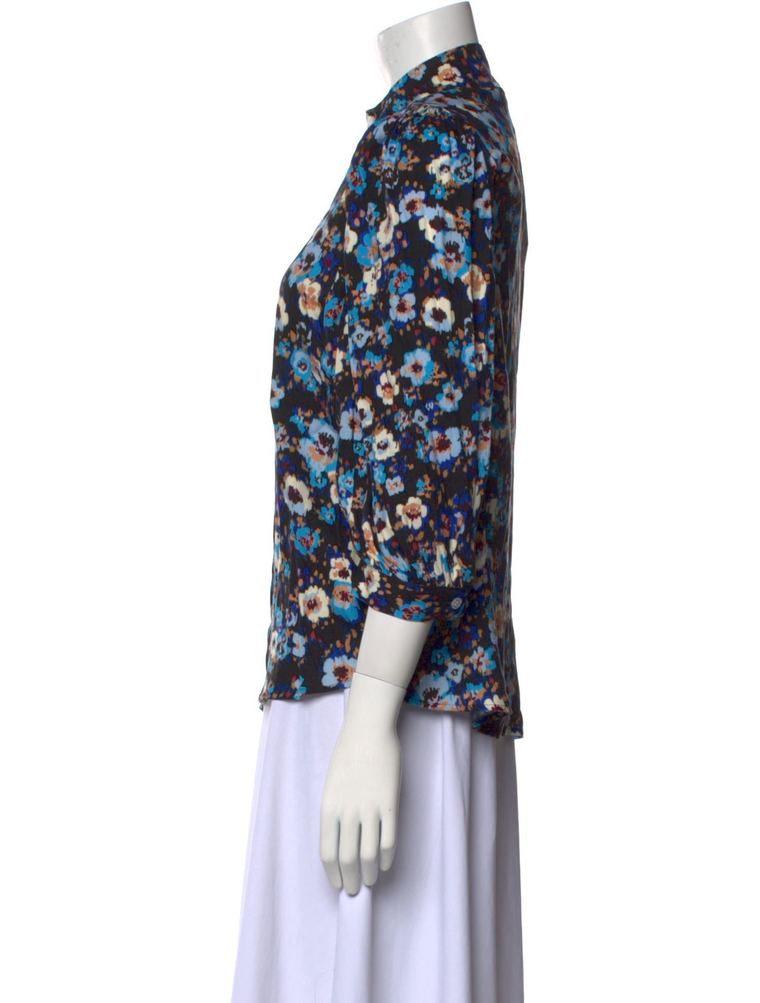 Smythe Floral Print Mock Neck Blouse