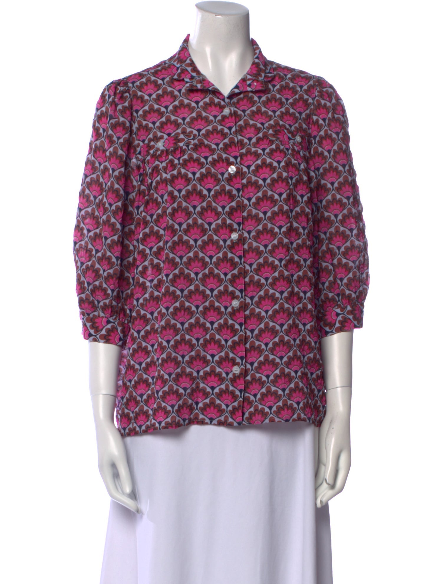 Smythe Printed Three-Quarter Sleeve Blouse