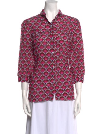 Smythe Printed Three-Quarter Sleeve Button-Up Top