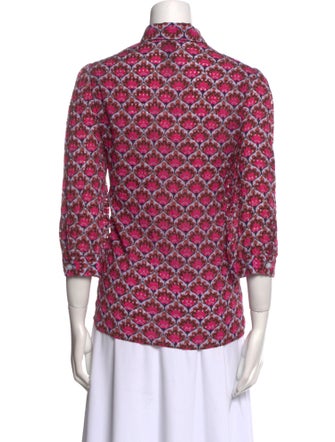 Smythe Printed Three-Quarter Sleeve Button-Up Top