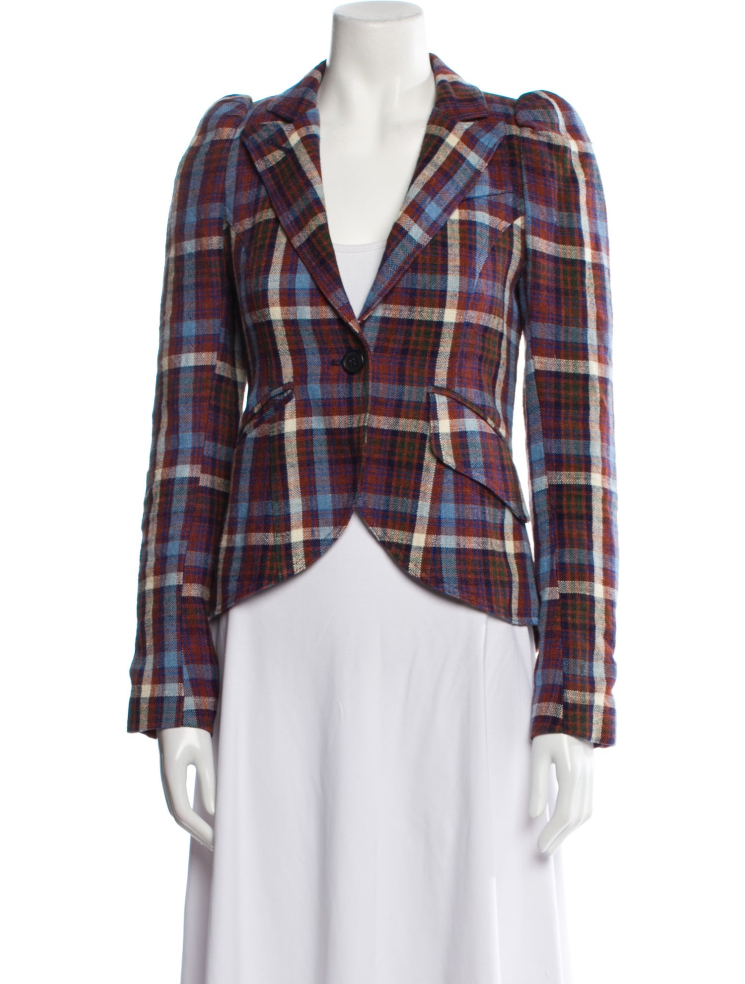 Smythe Linen Plaid Print Blazer