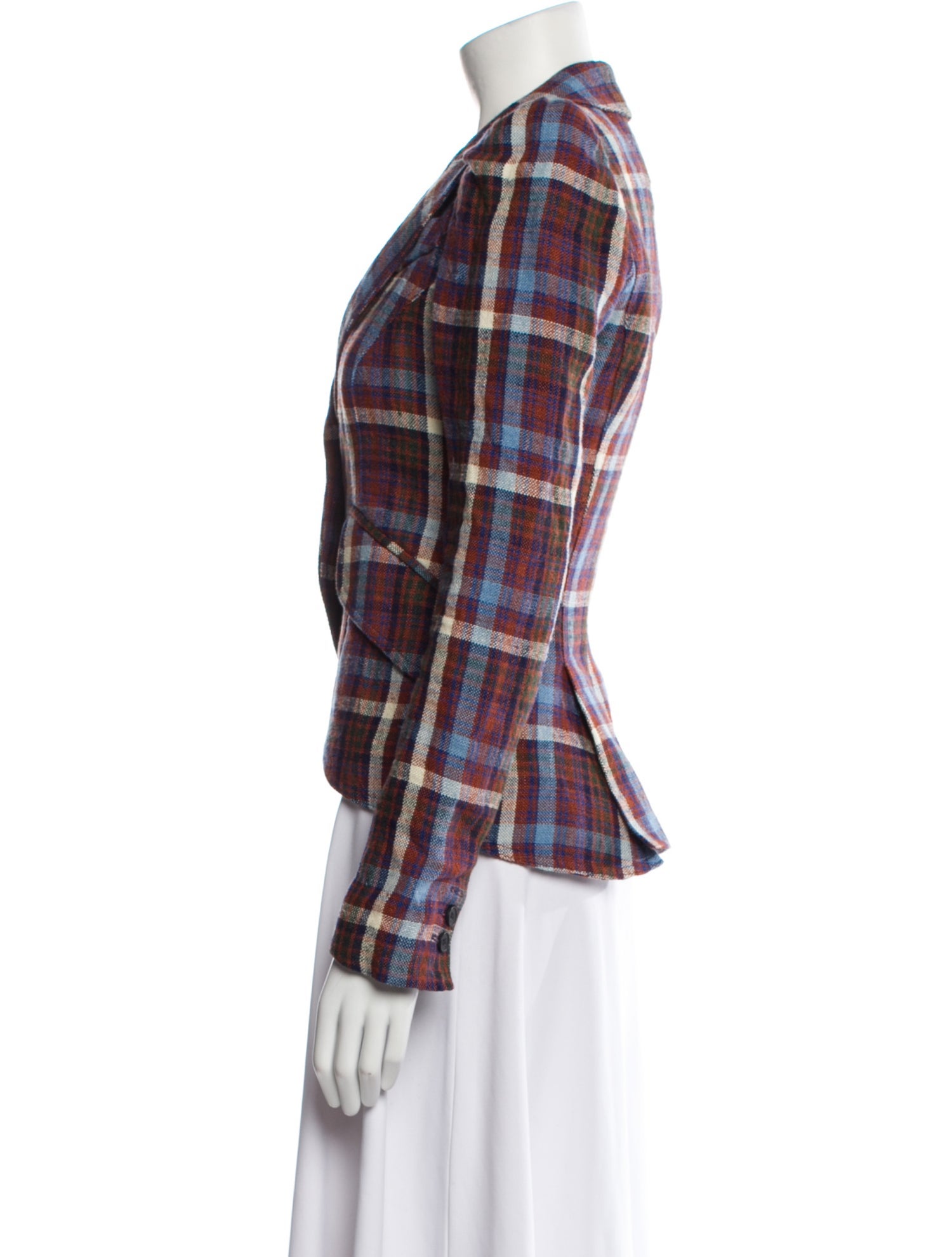 Smythe Linen Plaid Print Blazer