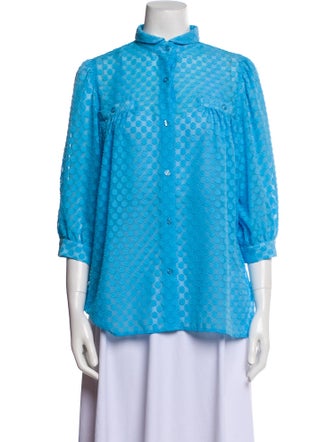 Smythe Mock Neck Three-Quarter Sleeve Button-Up Top