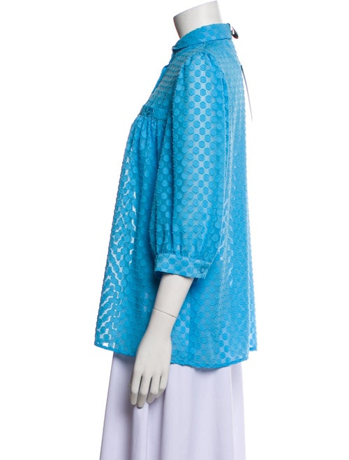 Smythe Mock Neck Three-Quarter Sleeve Button-Up Top