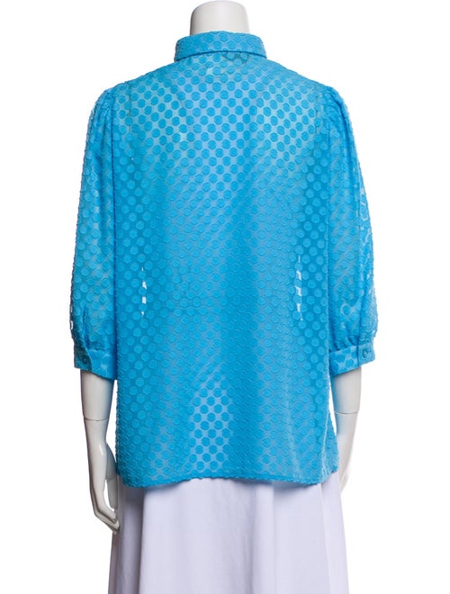 Smythe Mock Neck Three-Quarter Sleeve Button-Up Top