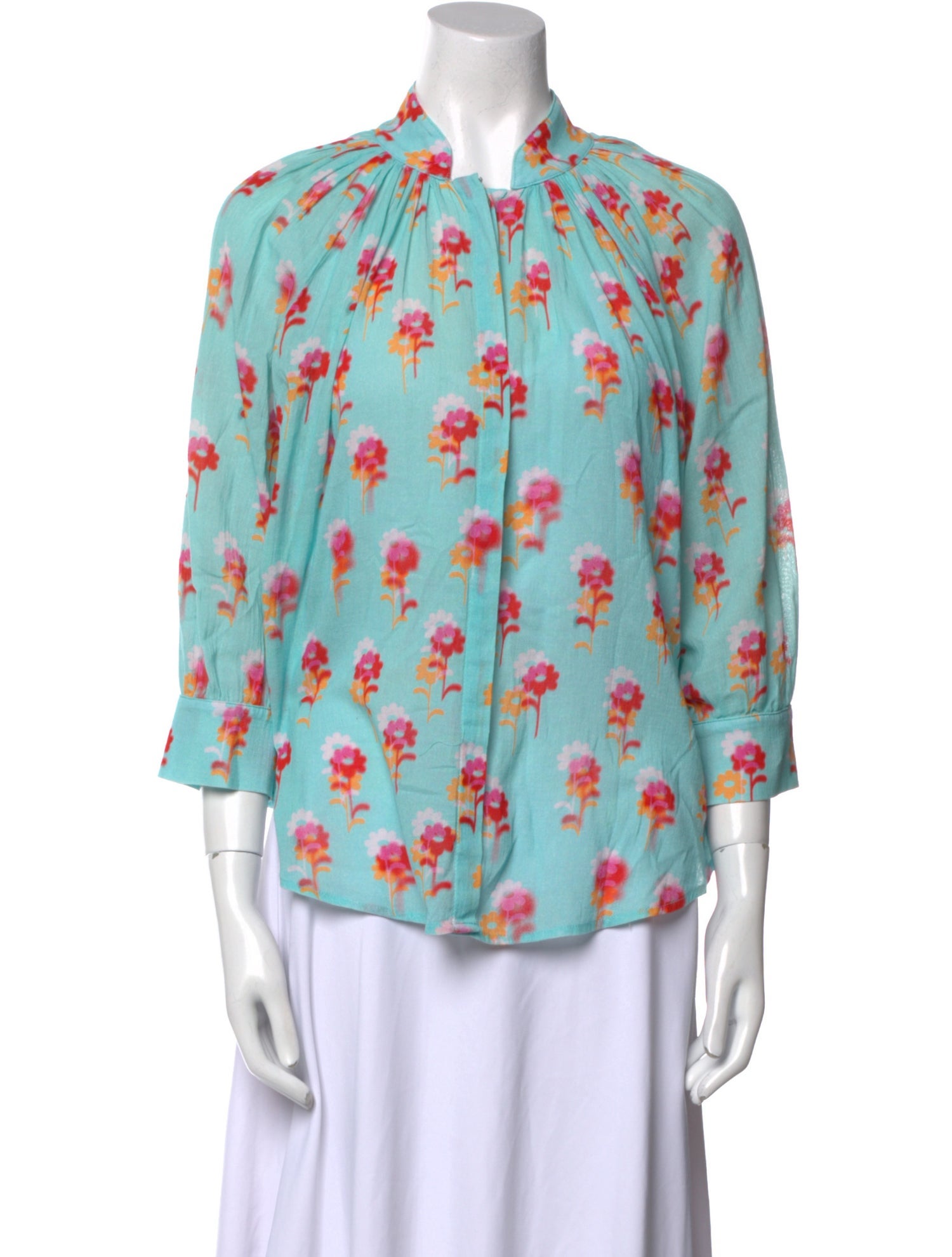 Smythe Floral Print Mock Neck Blouse