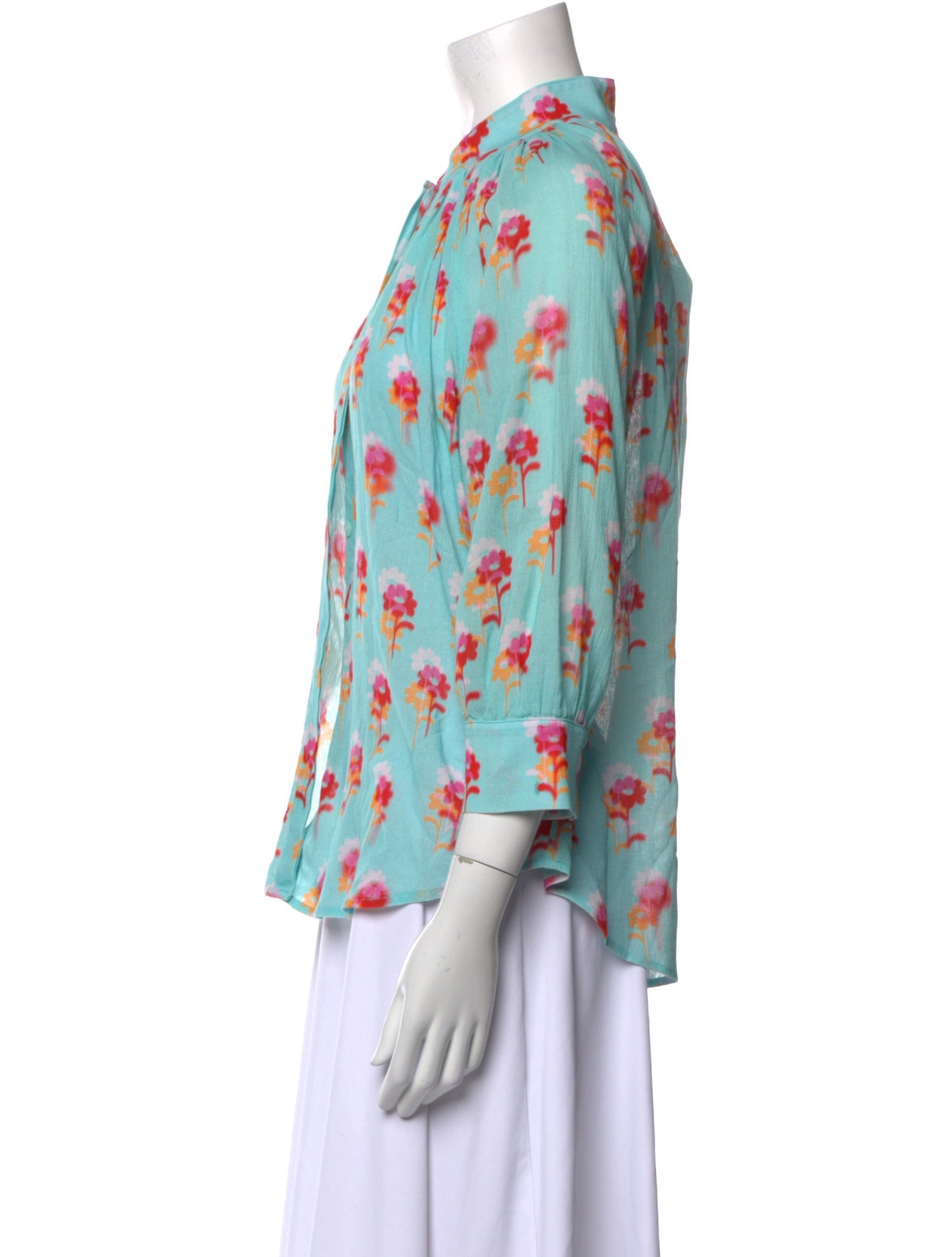 Smythe Floral Print Mock Neck Blouse