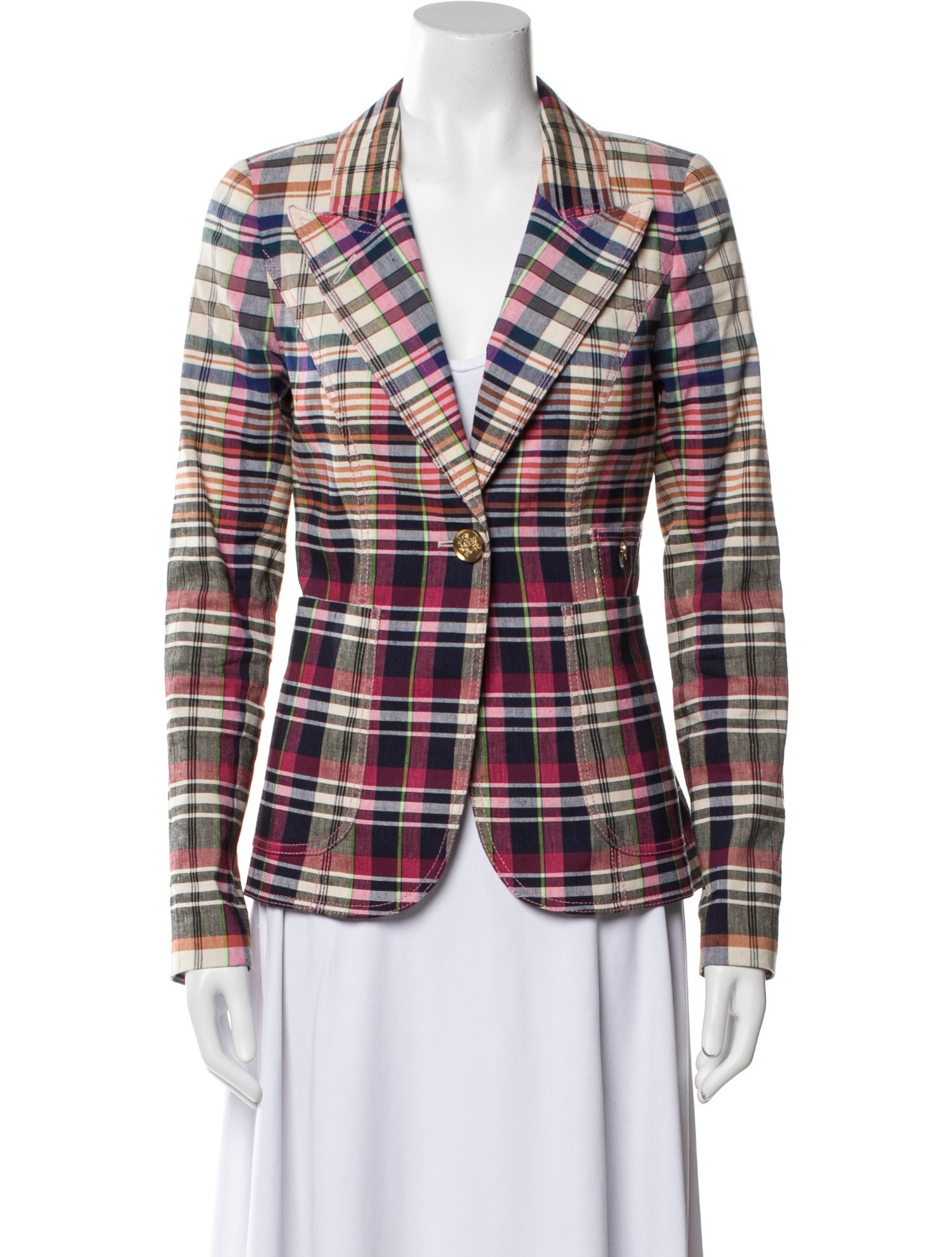Smythe Linen Plaid Print Blazer
