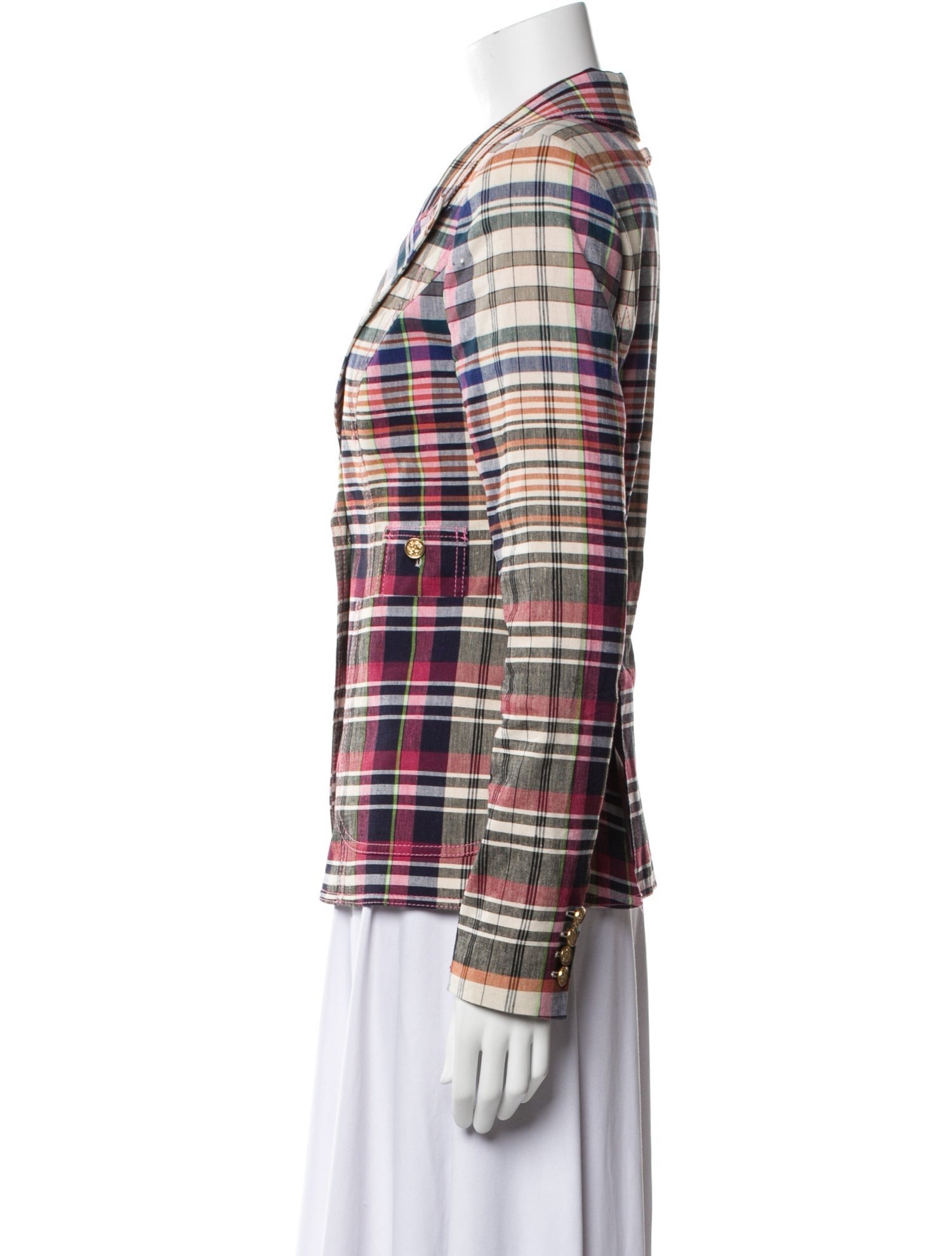 Smythe Linen Plaid Print Blazer