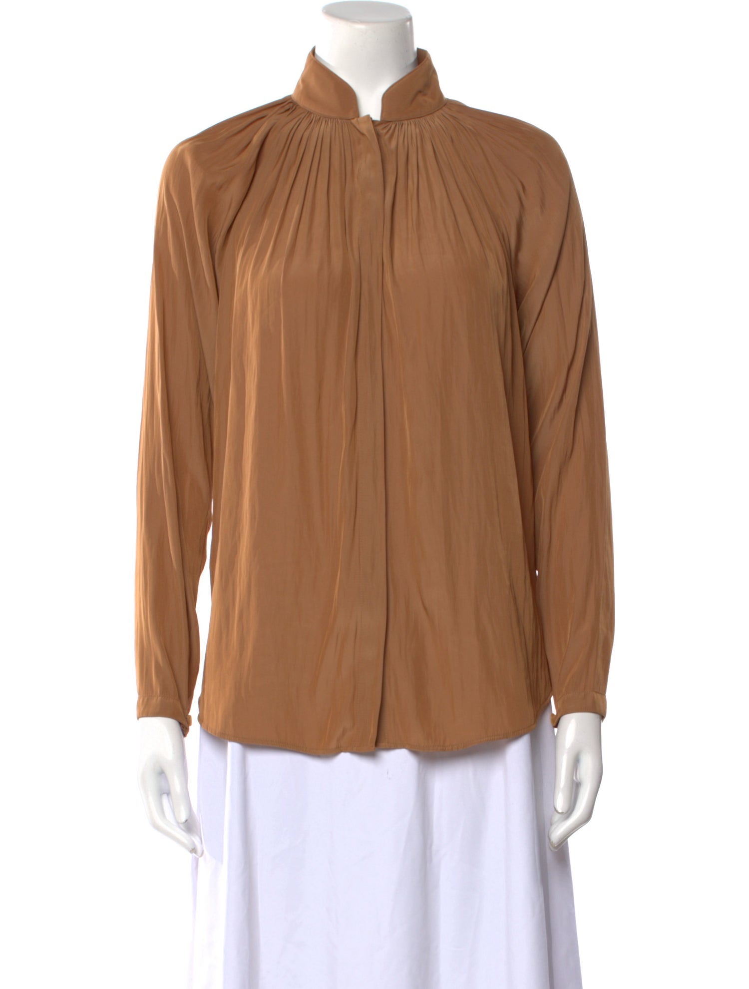 Smythe Mock Neck Long Sleeve Button-Up Top