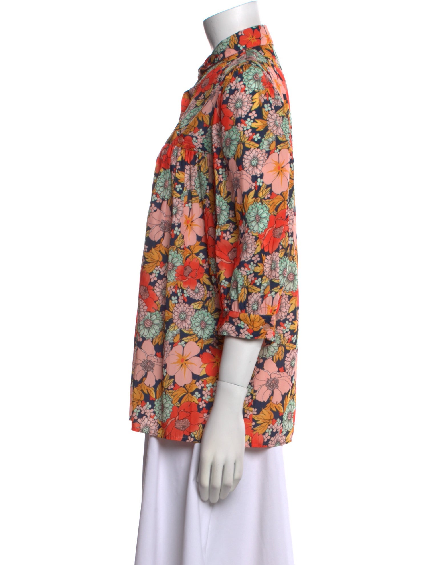 Smythe Floral Print Mock Neck Blouse