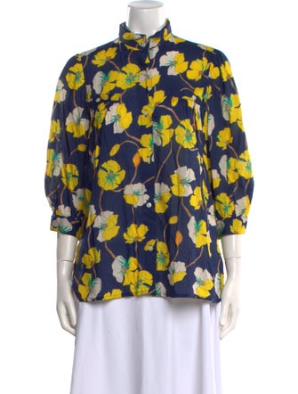 Smythe Floral Print Mock Neck Button-Up Top