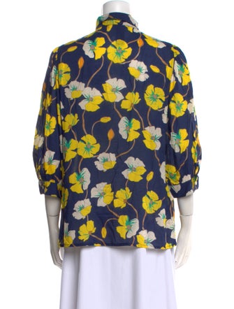 Smythe Floral Print Mock Neck Button-Up Top