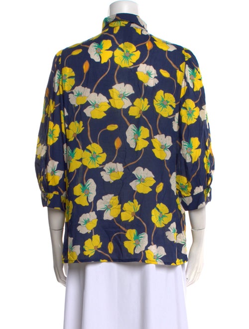 Smythe Floral Print Mock Neck Button-Up Top