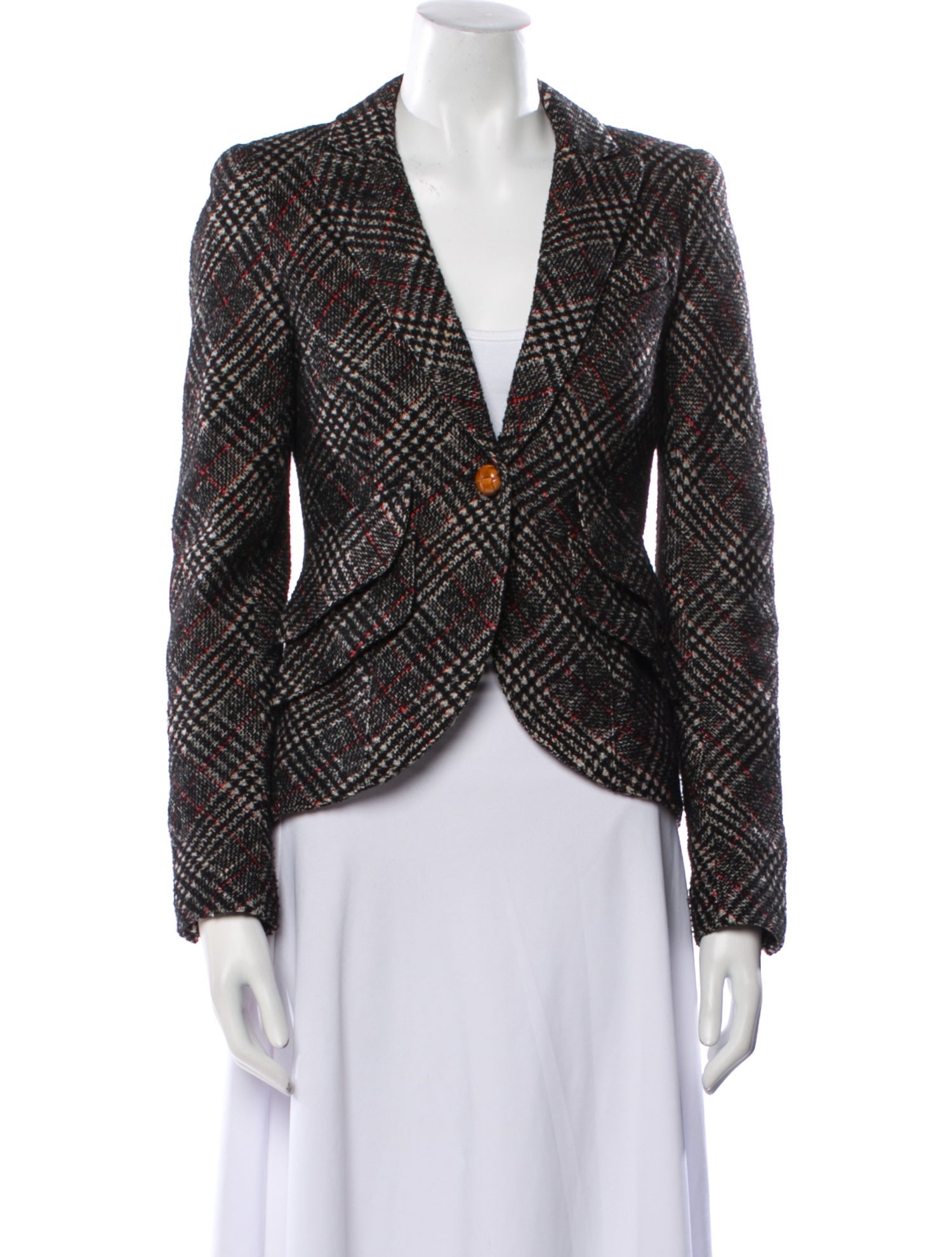 Smythe Linen Plaid Print Blazer