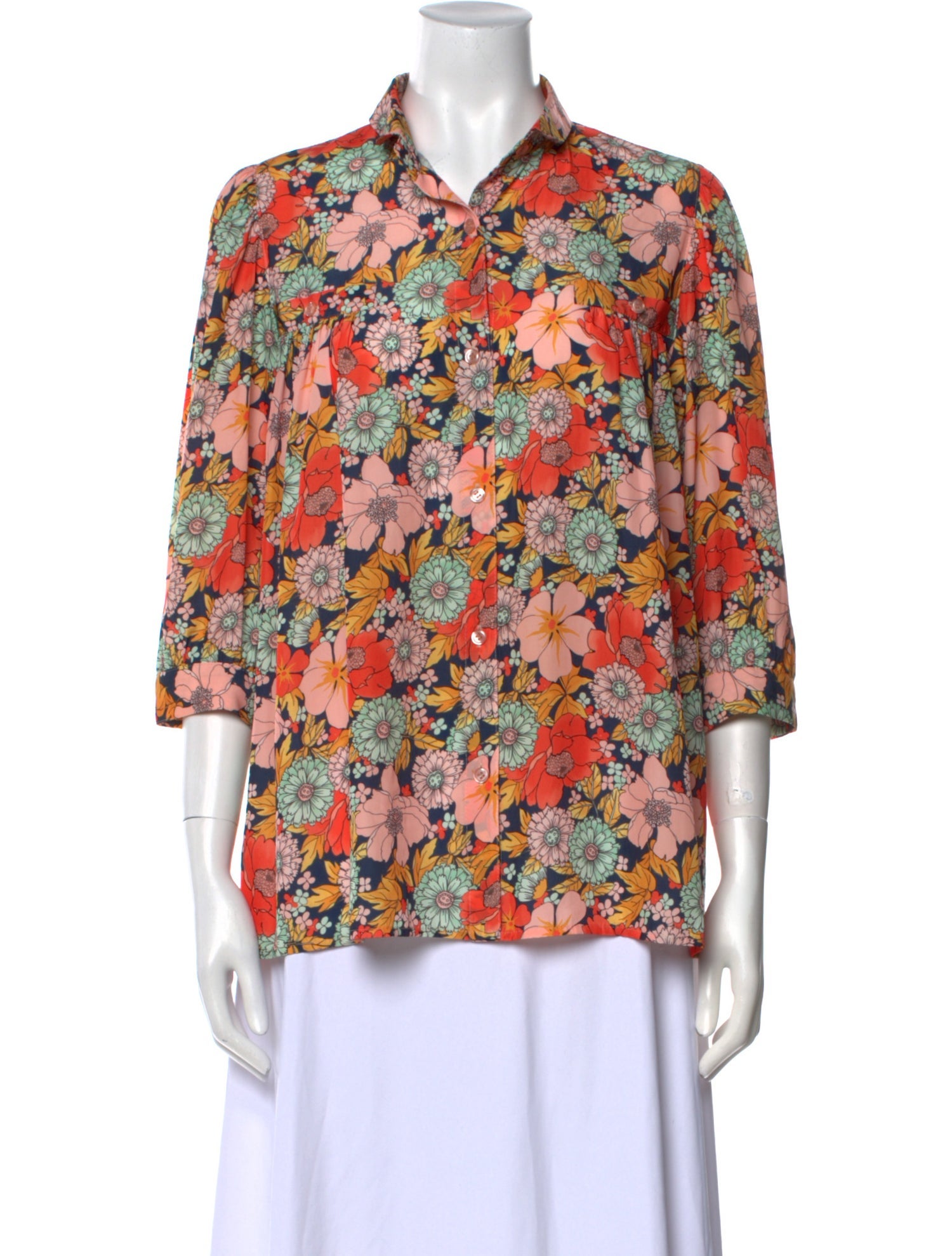 Smythe Floral Print Three-Quarter Sleeve Blouse