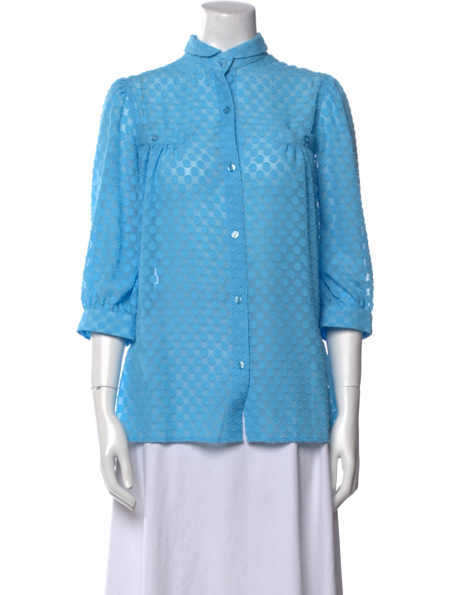 Smythe Printed Mock Neck Button-Up Top