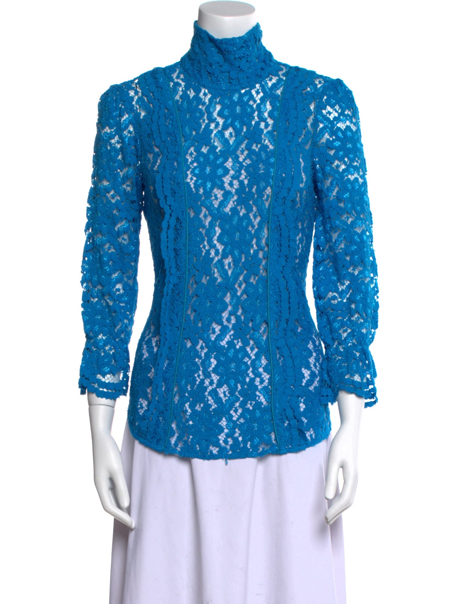 Smythe Lace Pattern Mock Neck Blouse