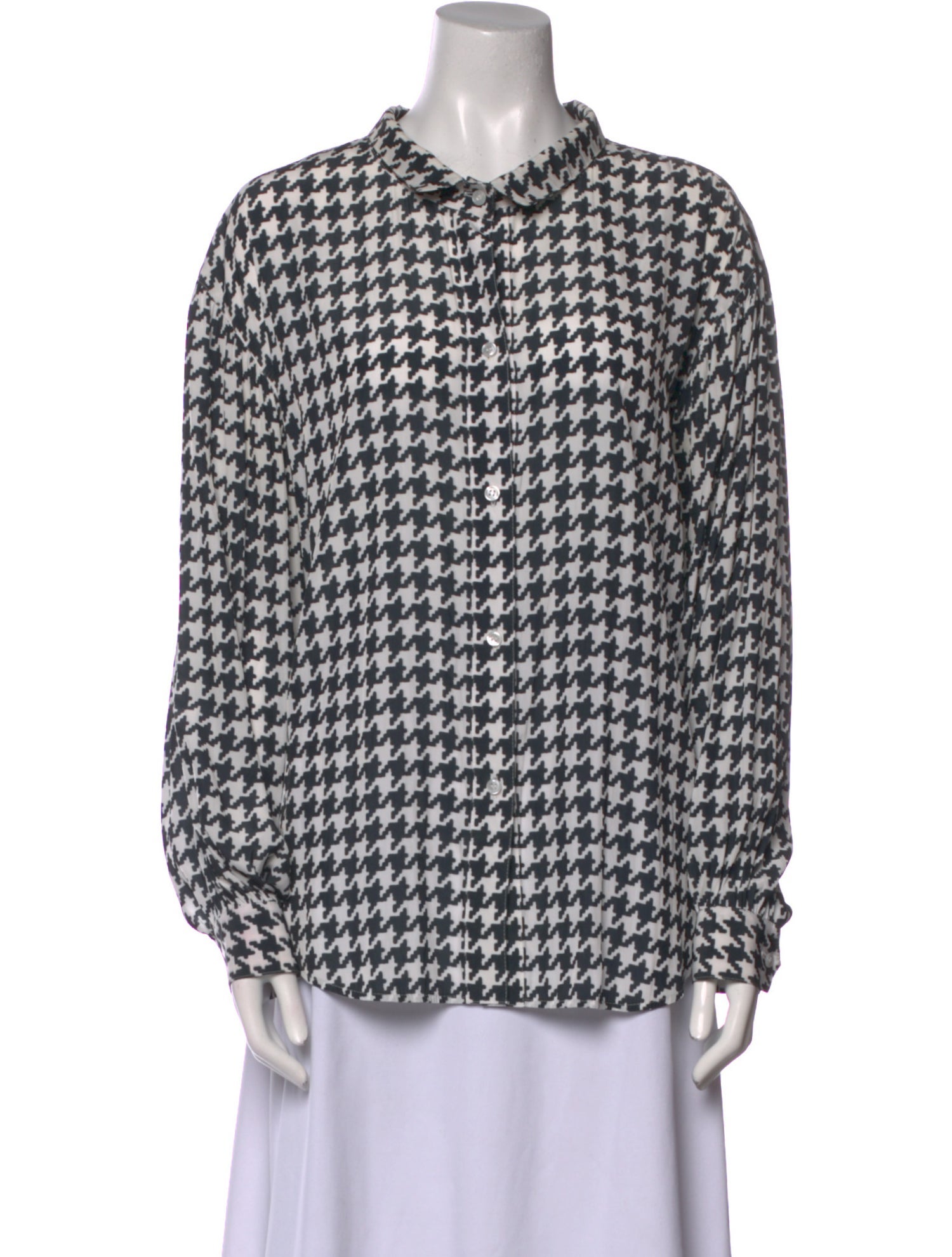 Smythe Printed Mock Neck Button-Up Top