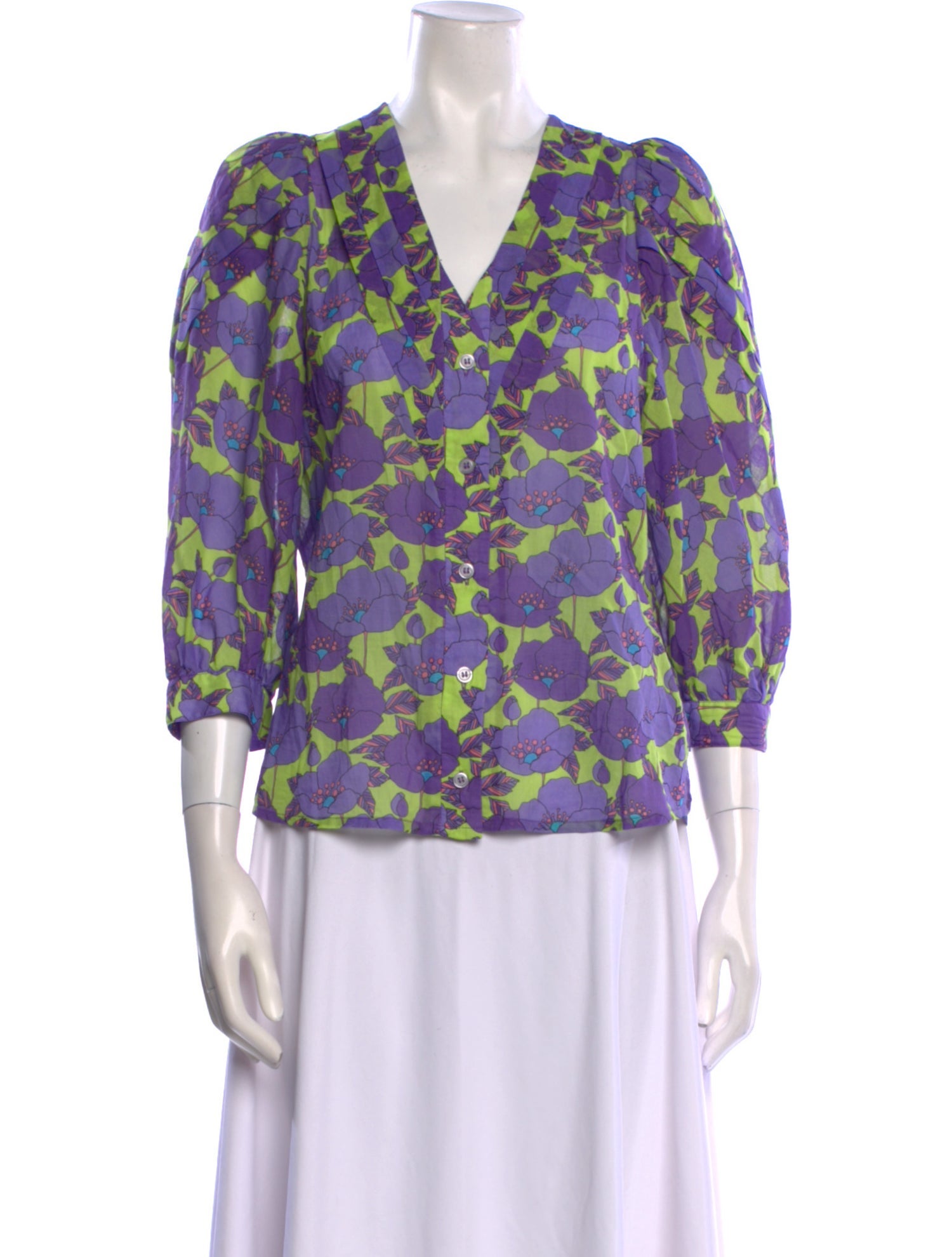 Smythe Floral Print V-Neck Blouse